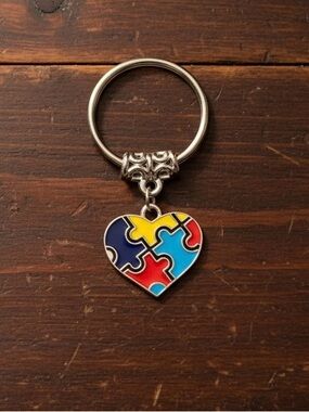 Autism Awareness Puzzle Heart Keychain – Metal Charm
